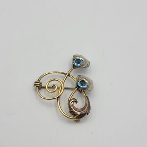 Vintage Van Dell 12k Gold filled Calla Lily Blue Rhinestone Brooch Pendant